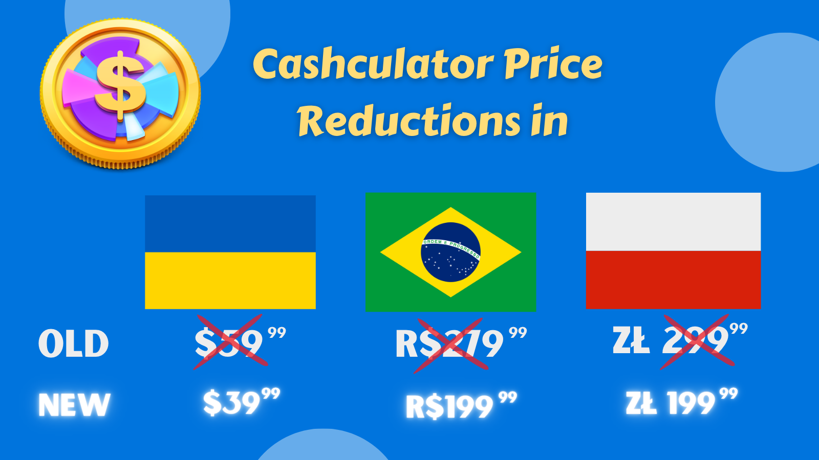 Cashculator Price Drop in Ukraine, Brazil and Poland