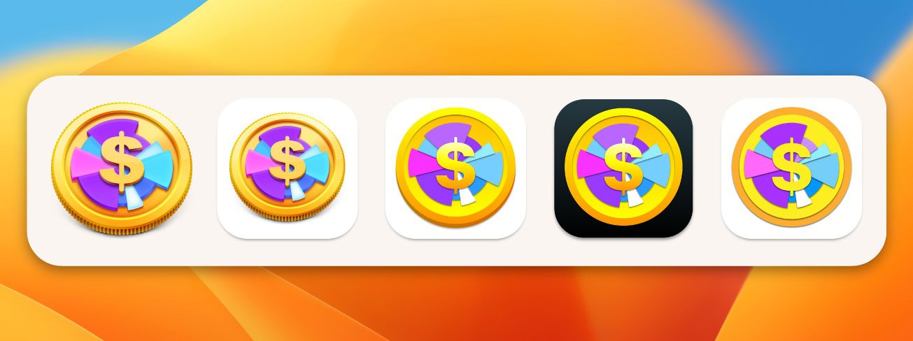 Cashculator app icon variations on the macOS Dock