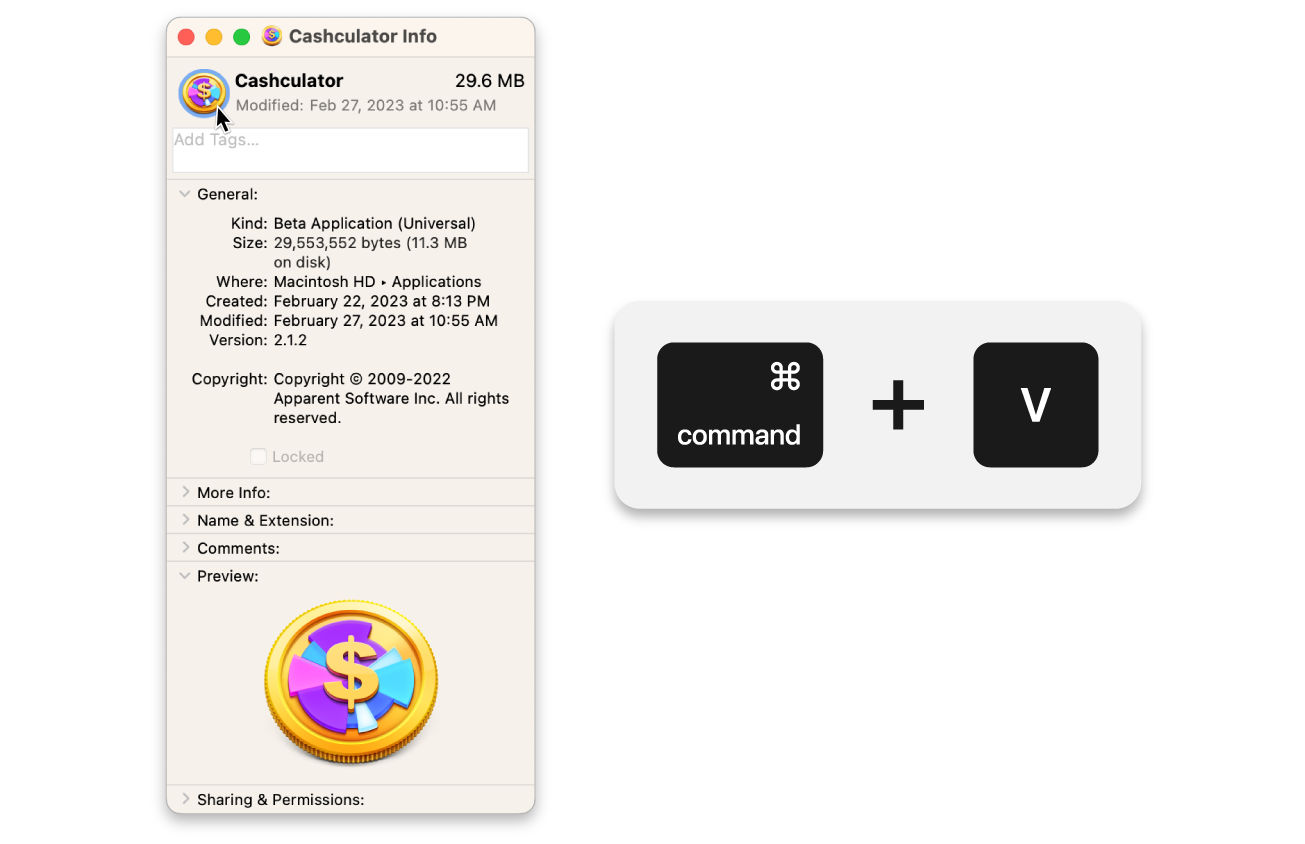 Click Command-V to paste in the new Cashculator App icon