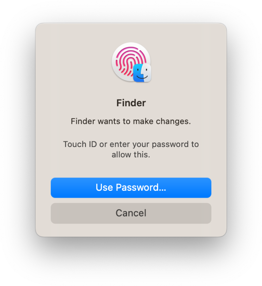 Confirm changes with Touch ID or enter a password.