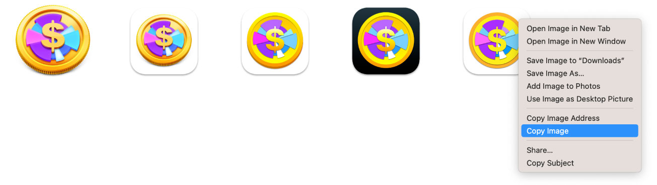 Copying the Cashculator App Icon to the Clipboard in order to change it.