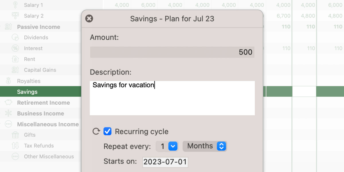 Create a corresponding planned transaction with the same dates and amounts in one of your income categories.