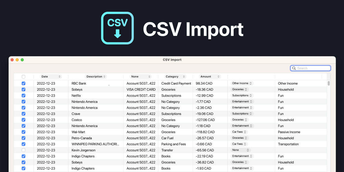 Cashculator 2.2 new CSV import feature