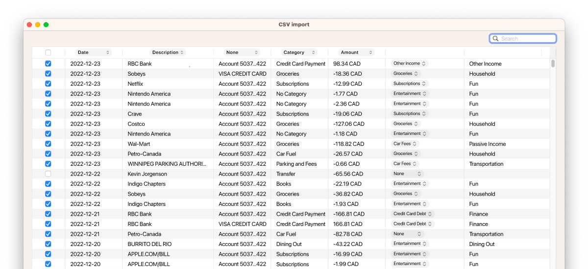 Import CSV files in Cashculator