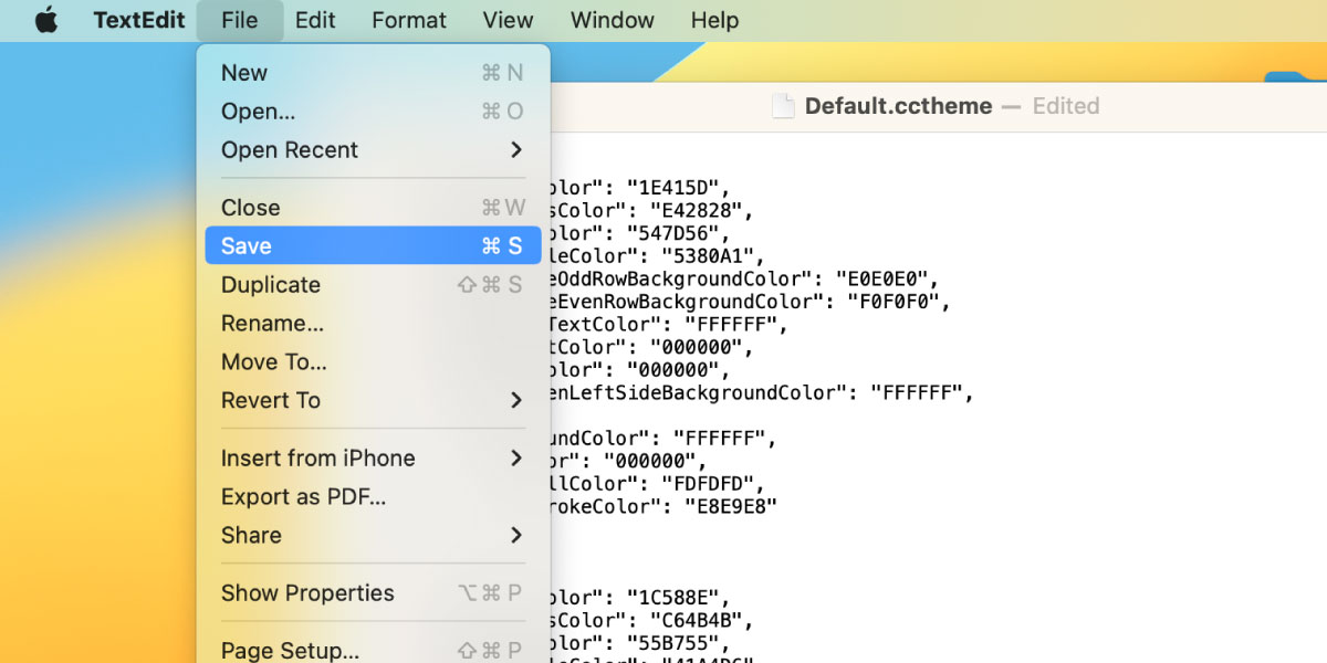 Save your custom color theme with a .cctheme suffix.