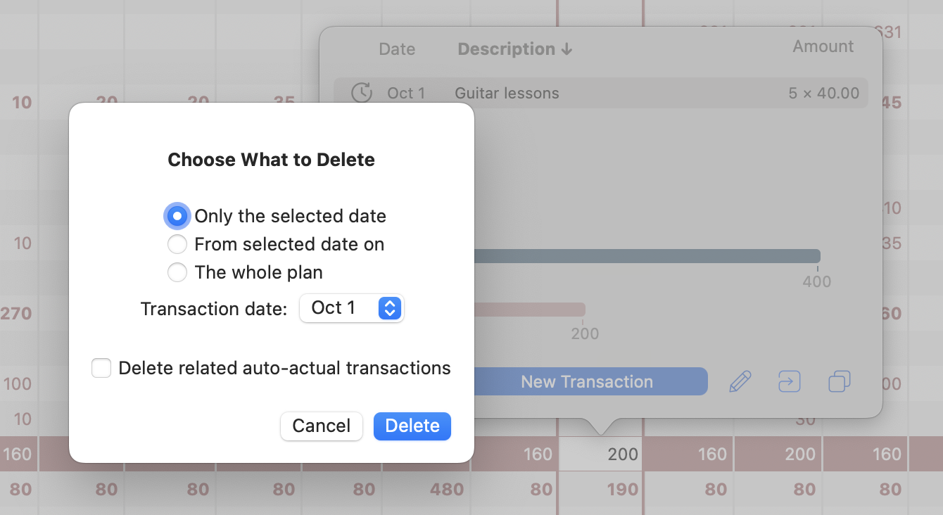 Options when deleting a recurring transaction