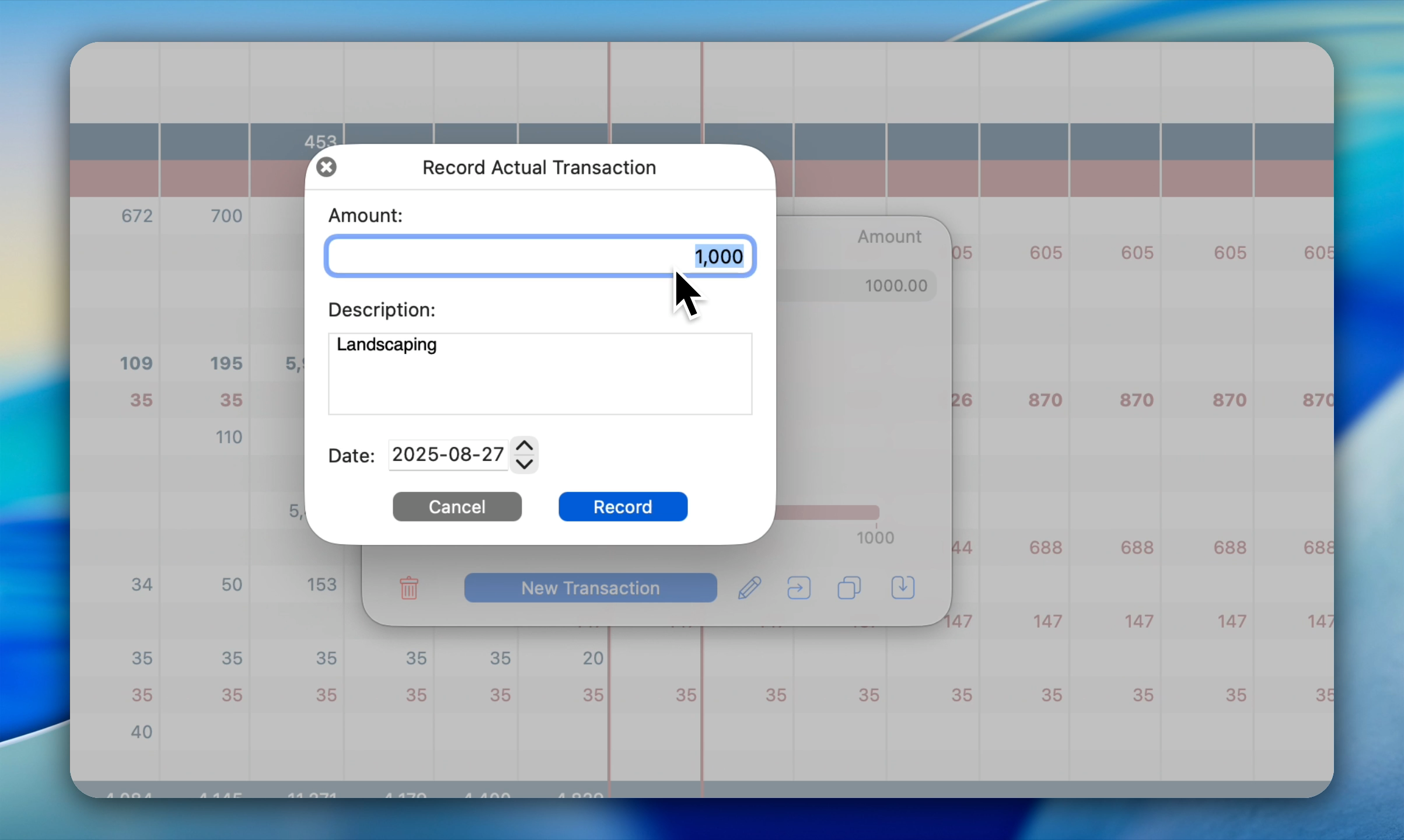 How to manually record actual transactions from plan