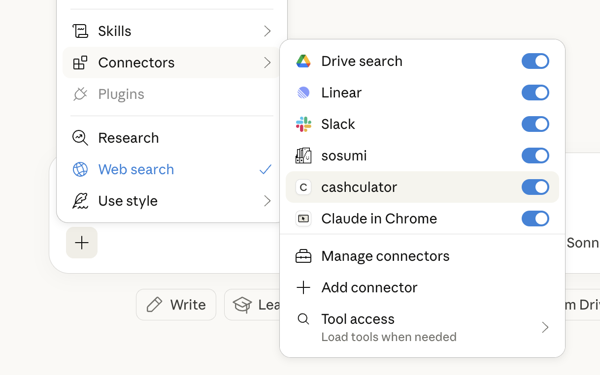 Cashculator in Claude Desktop Chat